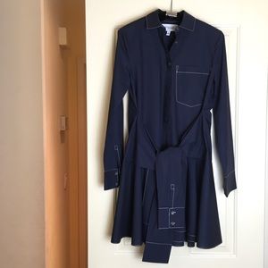 Derek Lam 10 Crosby Navy Tie Waist Shirt Dress